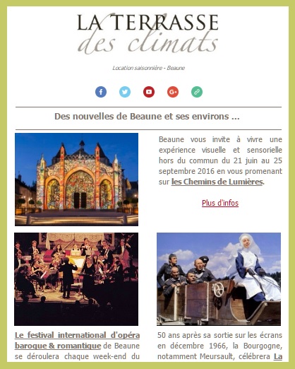 Newsletter de la Terrasse des Climats - Beaune tourisme